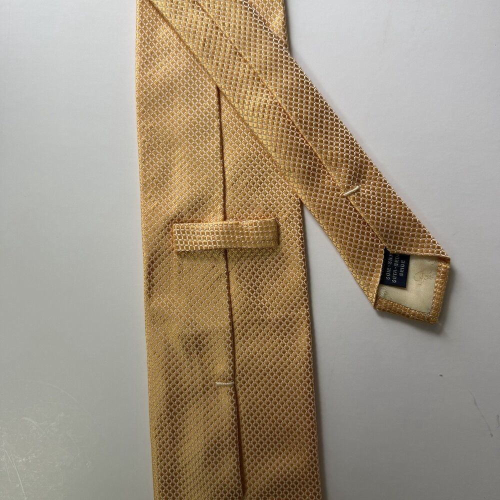 Extra Long Façonnable France Gold Apricot Micro Grid Silk Tie 3.5 x 59